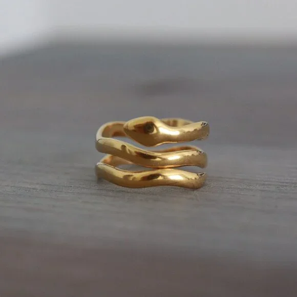 Snake Style Wrap Wide Cuff Ring 18k Gold Plated Stainless Steel - Picture 1 of 2